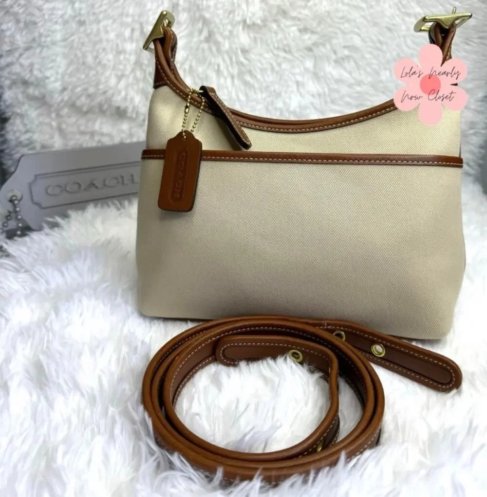 Vintage COACH y2k 2002 9123 Legacy Khaki Leather Canvas Crossbody Shoulder Bag